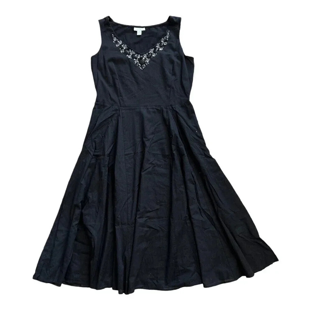 Charter Club Black Jeweled Fit & Flare Midi Dress 10
